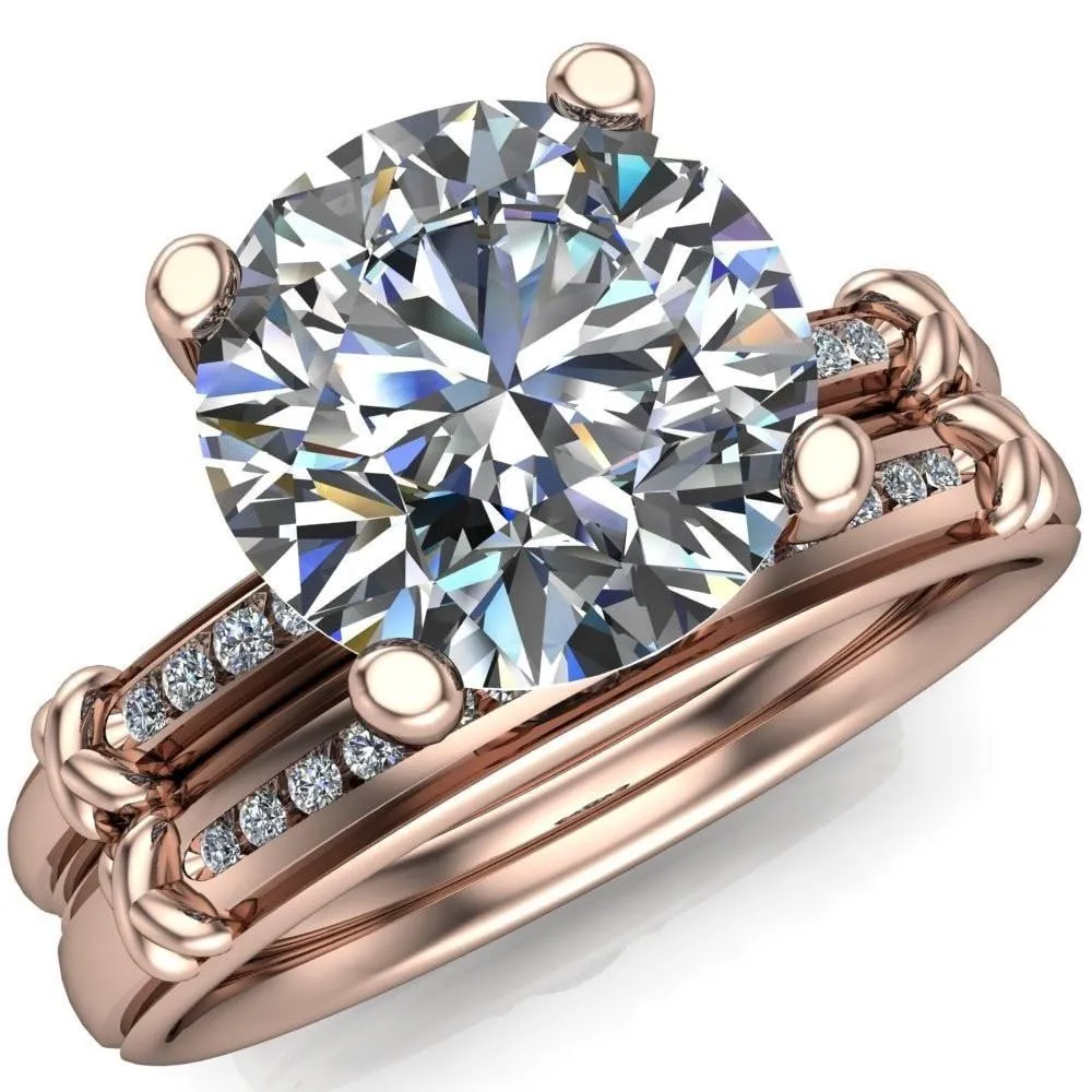 Etta Round Center Stone 4 Prong Diamond Channel Set Ring