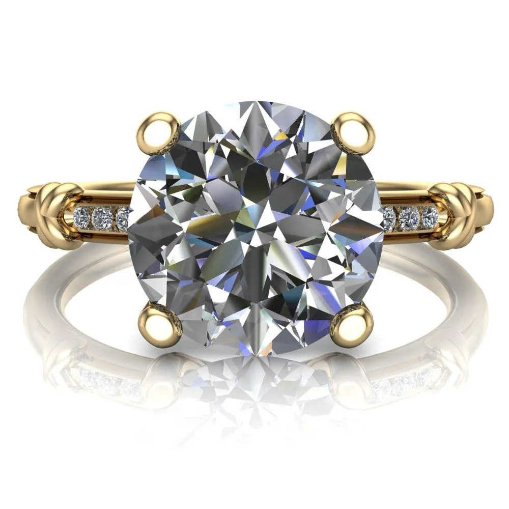 Etta Round Center Stone 4 Prong Diamond Channel Set Ring
