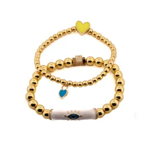 Evil Eye & Love Gold Beaded Bracelet Set