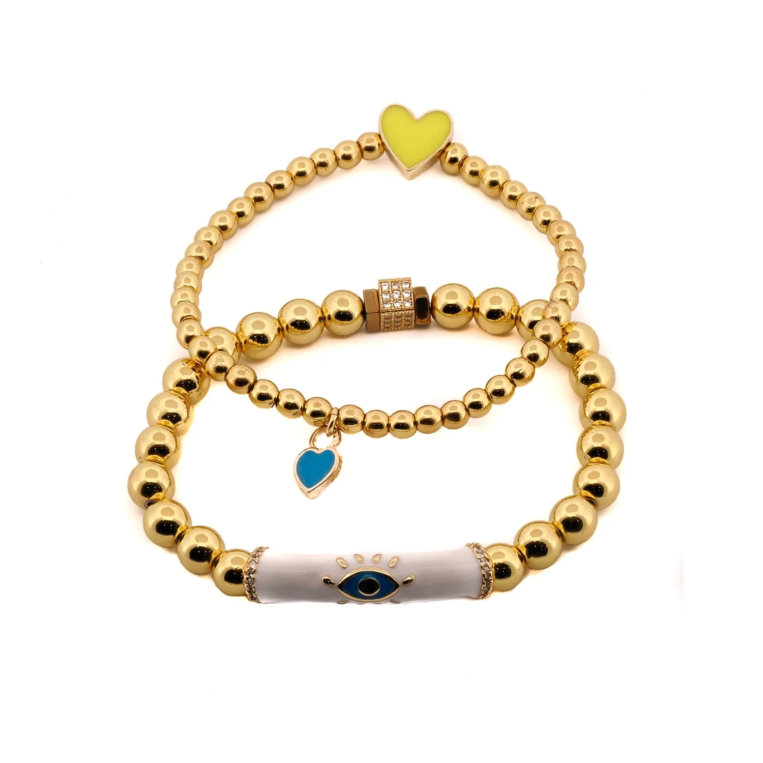 Evil Eye & Love Gold Beaded Bracelet Set