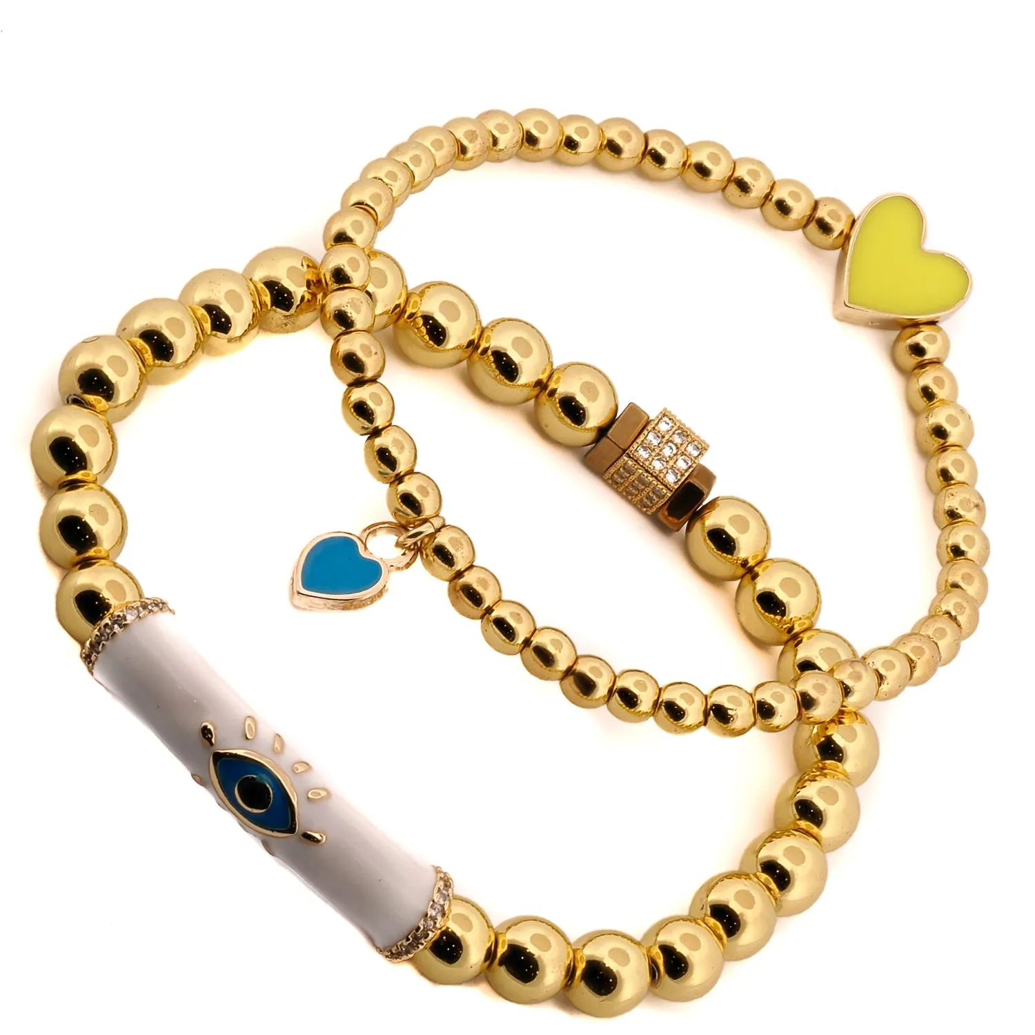 Evil Eye & Love Gold Beaded Bracelet Set