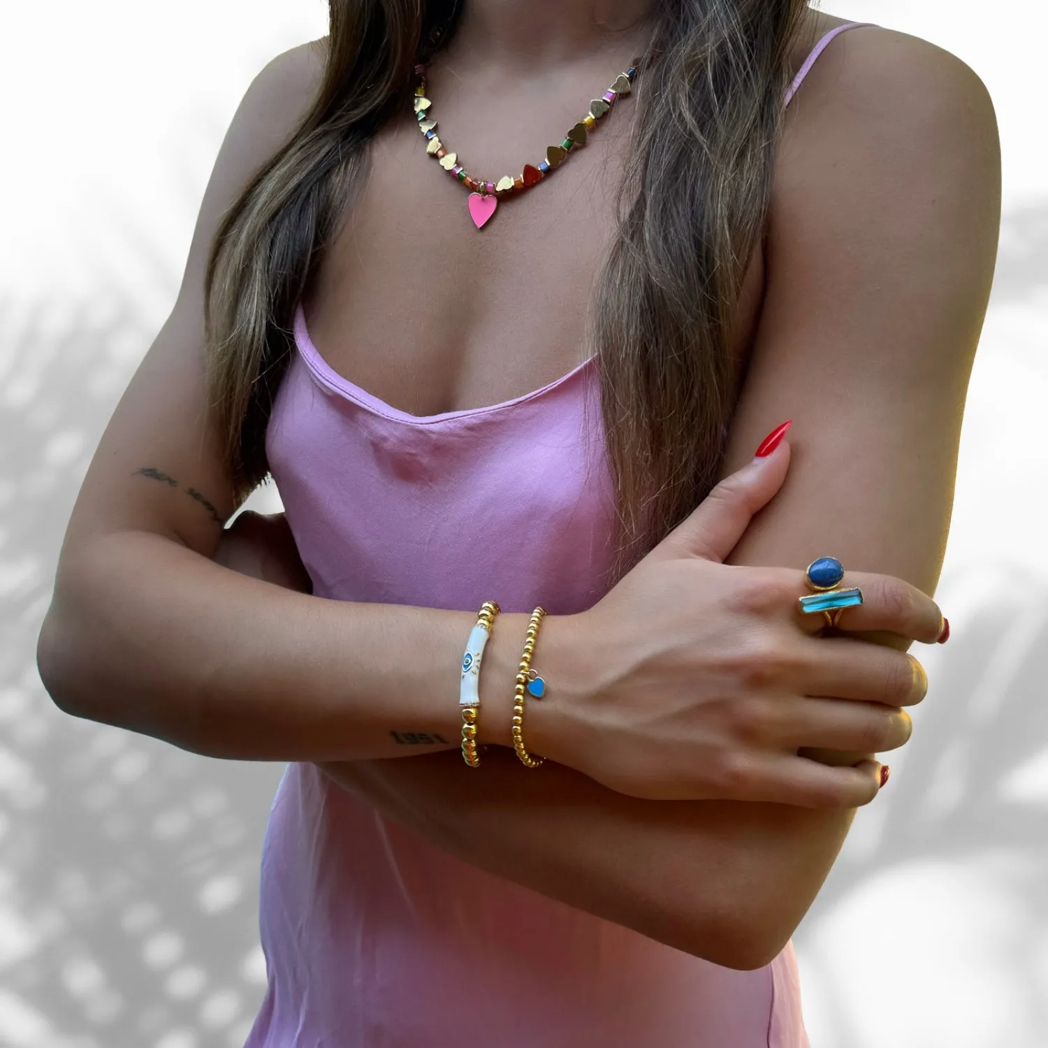 Evil Eye & Love Gold Beaded Bracelet Set