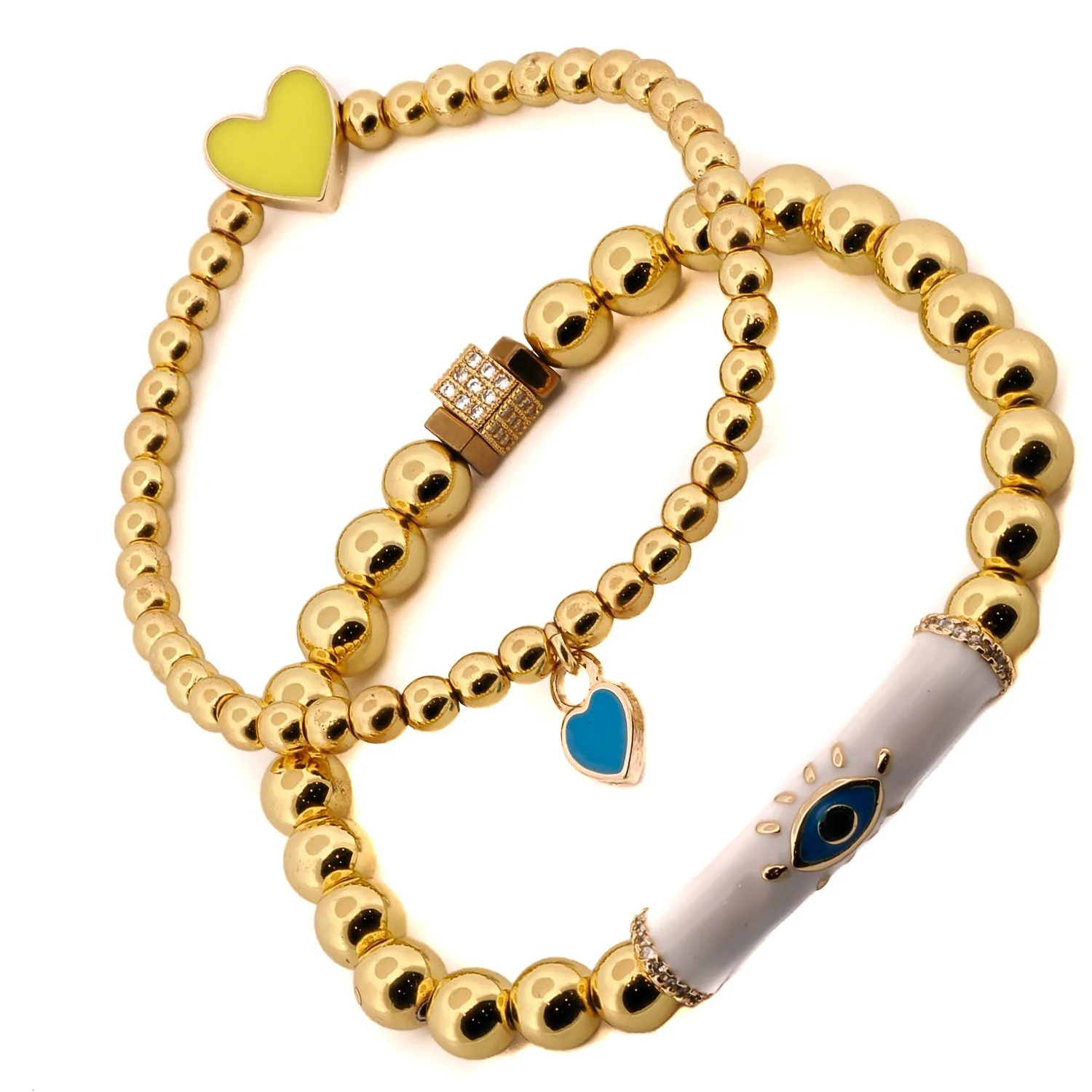 Evil Eye & Love Gold Beaded Bracelet Set