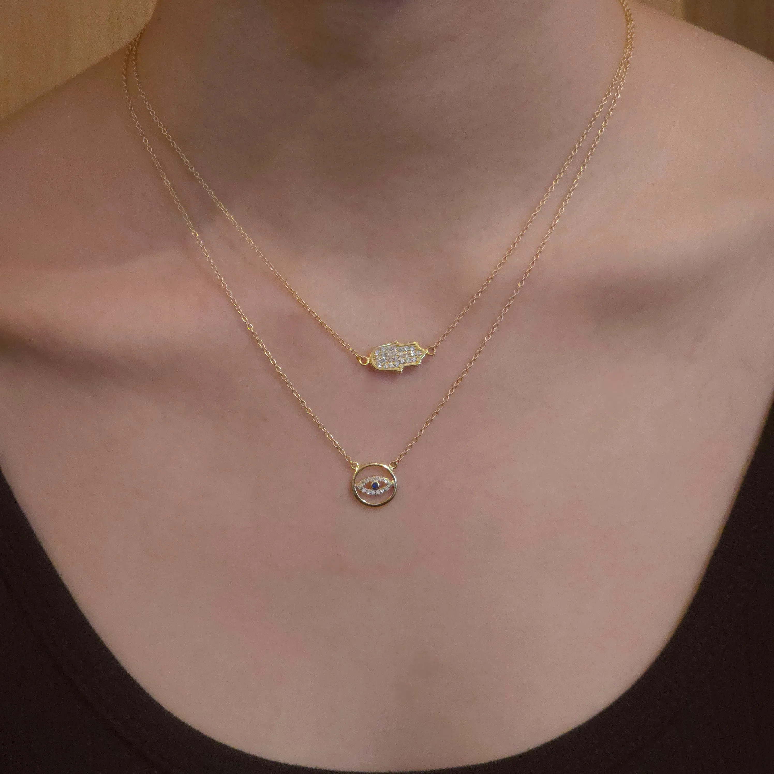 Evil Eye Hollow Disc Necklace