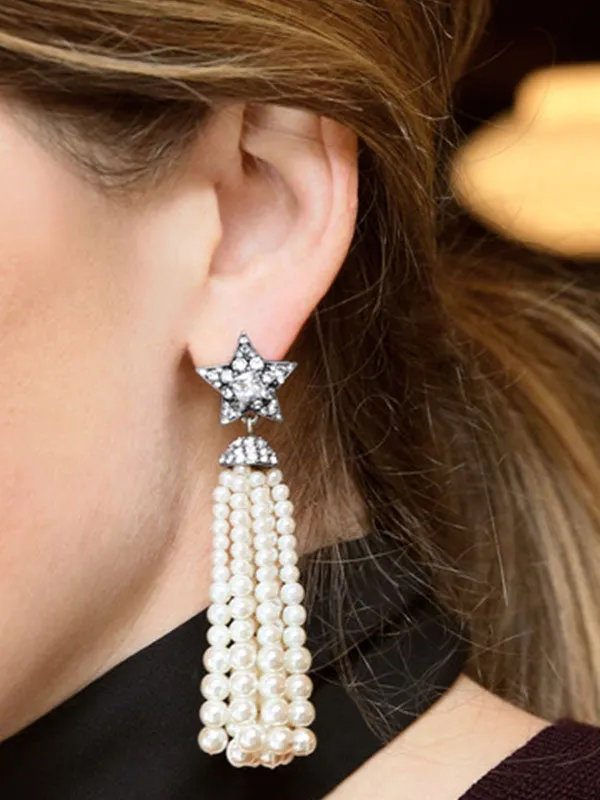 Exaggerated Pearl Long Earrings