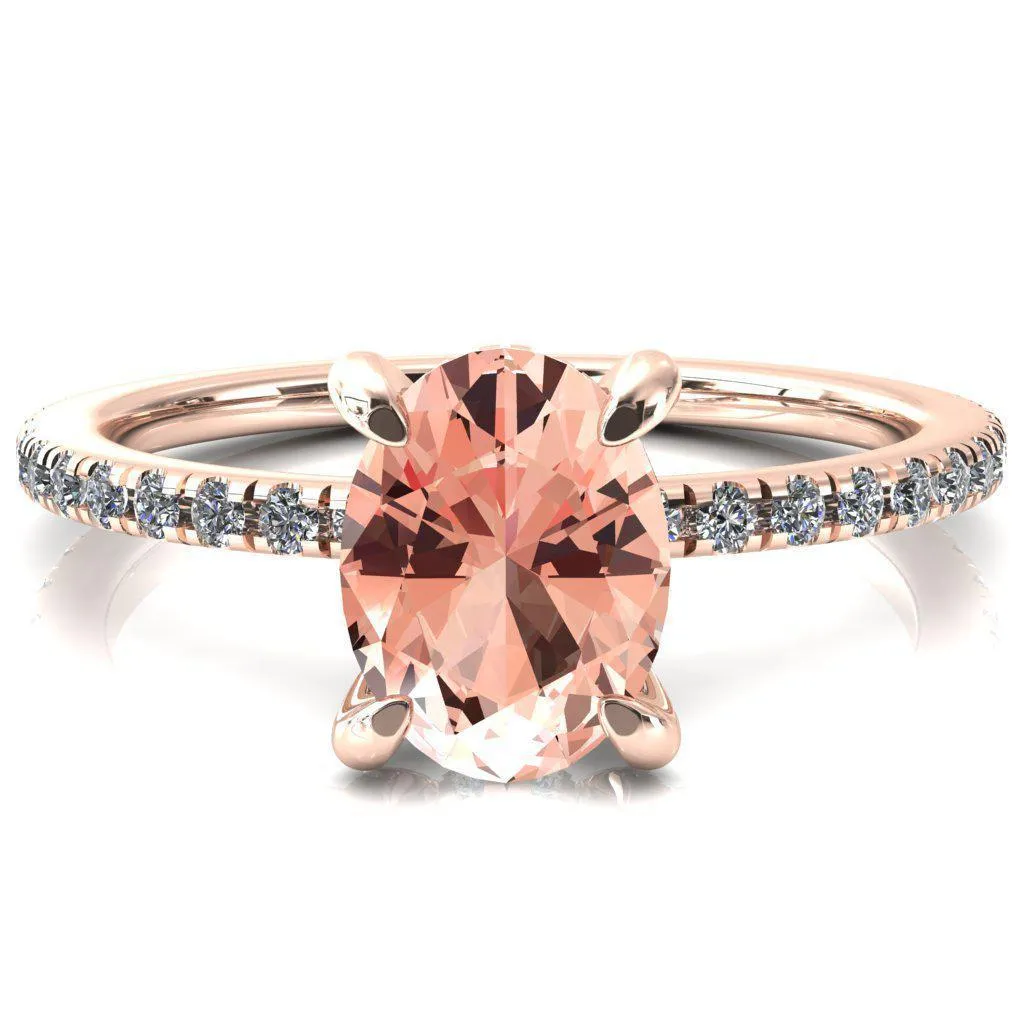 Ezili Oval Champagne Sapphire 4 Claw Prong Micro Pave Diamond Sides Engagement Ring