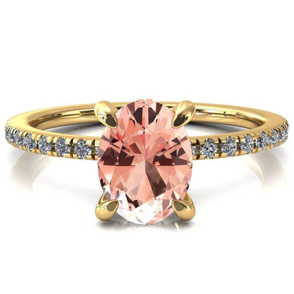 Ezili Oval Champagne Sapphire 4 Claw Prong Micro Pave Diamond Sides Engagement Ring