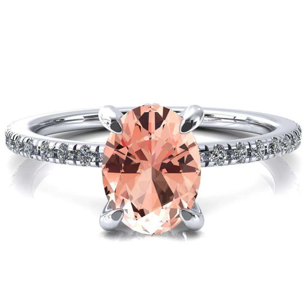 Ezili Oval Champagne Sapphire 4 Claw Prong Micro Pave Diamond Sides Engagement Ring