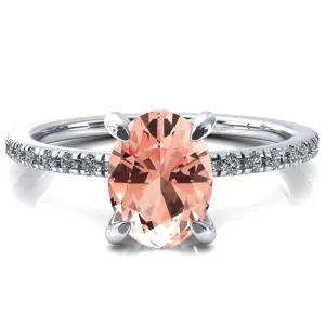 Ezili Oval Champagne Sapphire 4 Claw Prong Micro Pave Diamond Sides Engagement Ring