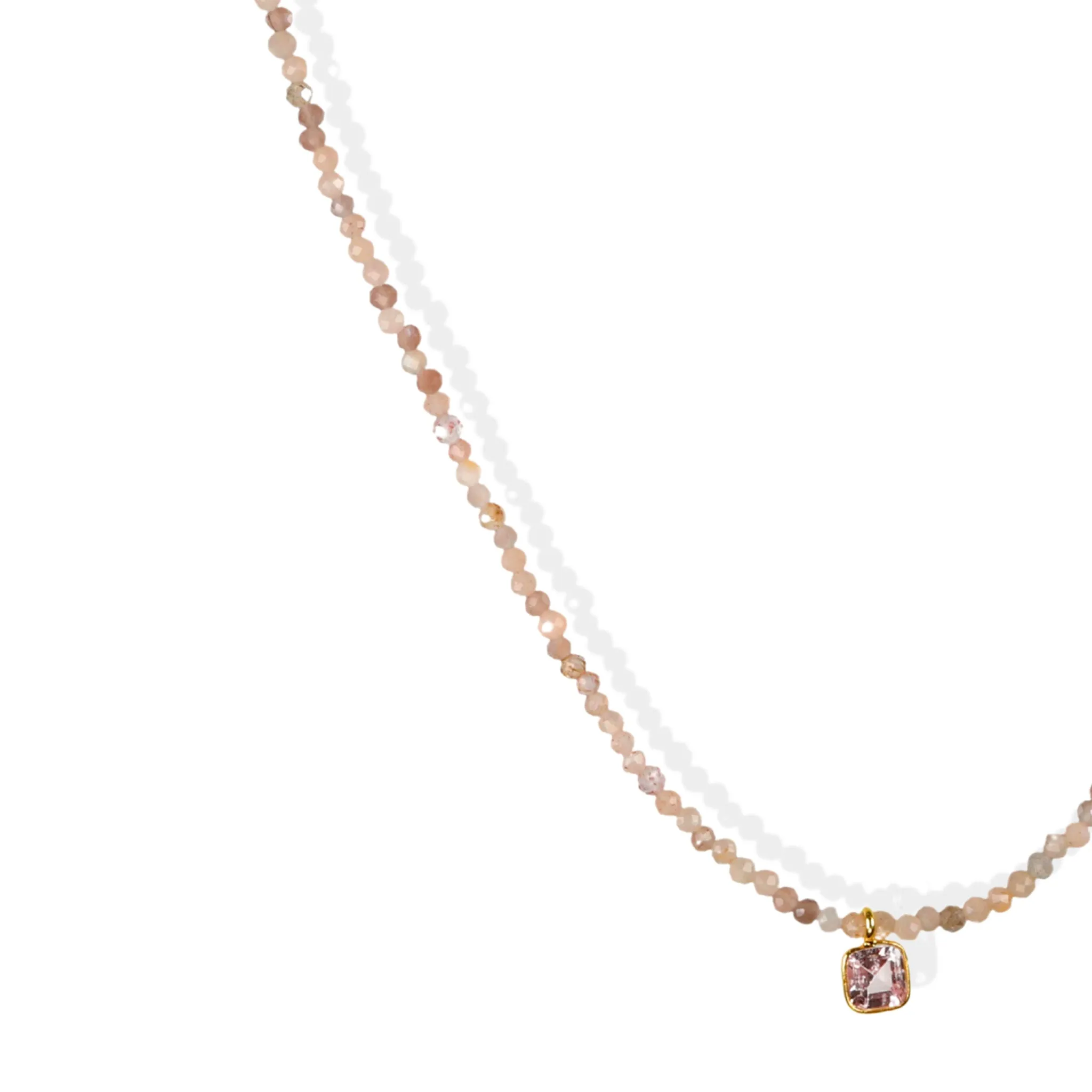 Faceted Moonstone Beaded Necklace with 18K Sapphire Charm