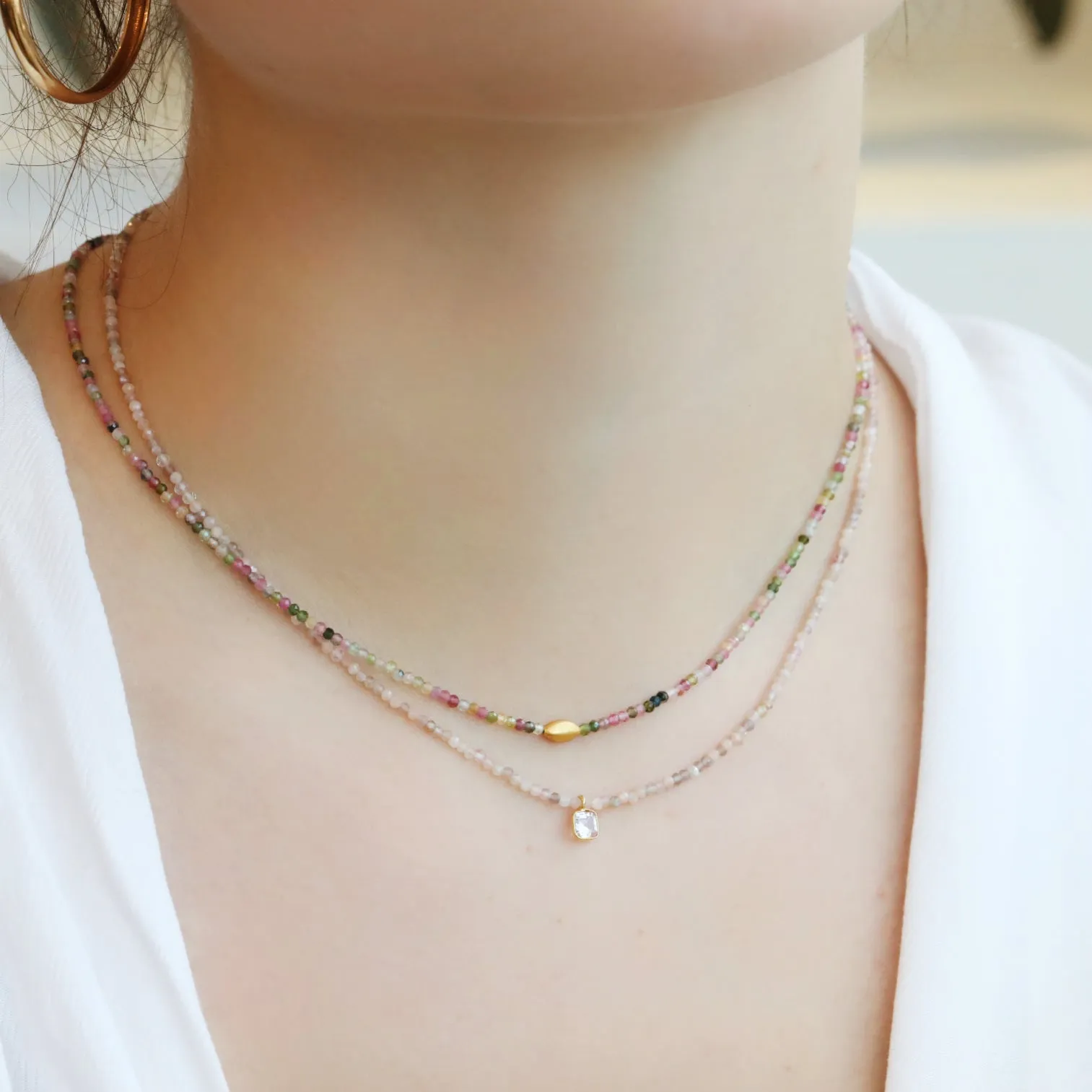 Faceted Moonstone Beaded Necklace with 18K Sapphire Charm