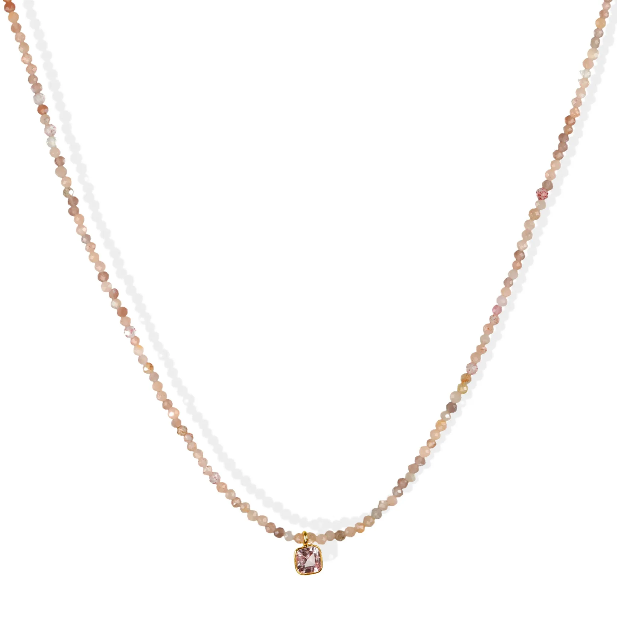 Faceted Moonstone Beaded Necklace with 18K Sapphire Charm
