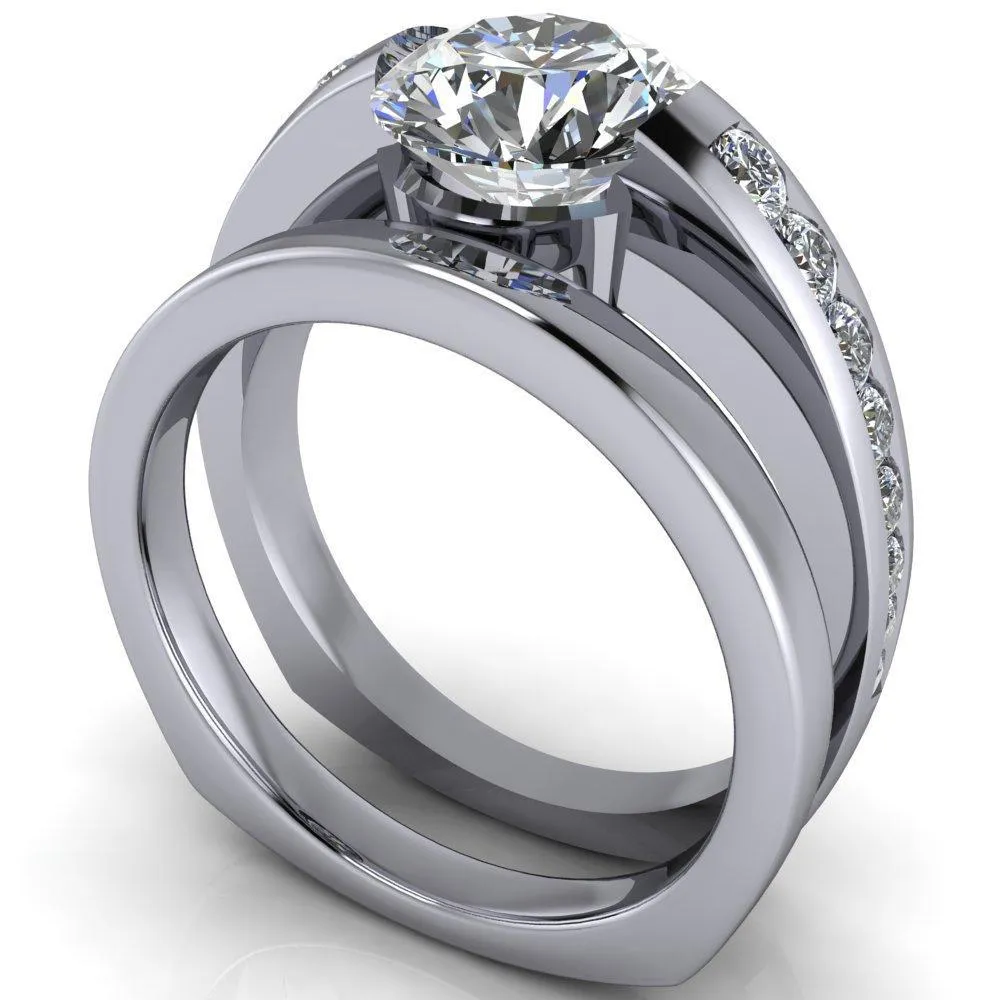 Farrah Round Center Stone with Channel Diamond Sides Ring