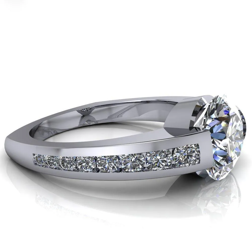 Farrah Round Center Stone with Channel Diamond Sides Ring