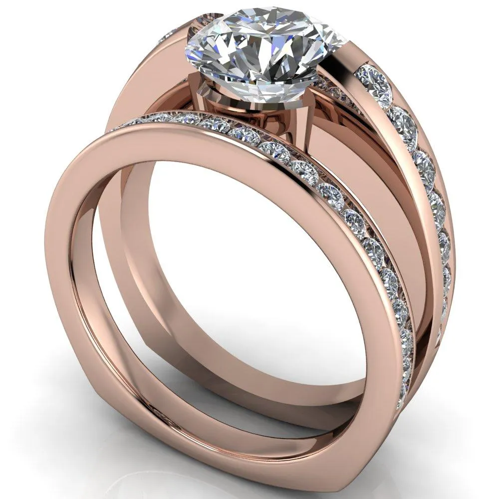 Farrah Round Center Stone with Channel Diamond Sides Ring