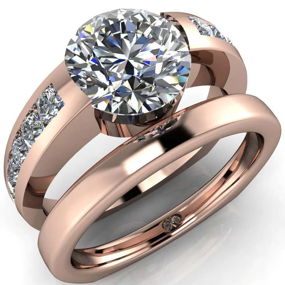 Farrah Round Center Stone with Channel Diamond Sides Ring