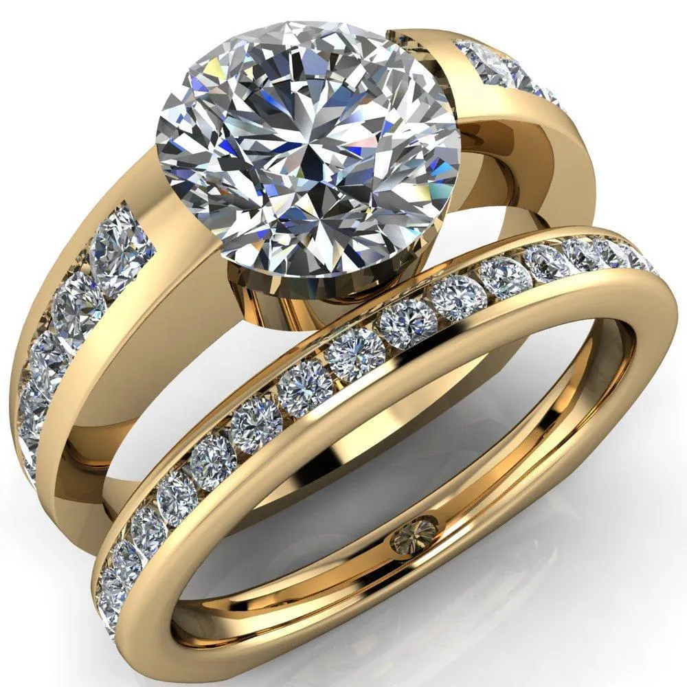 Farrah Round Center Stone with Channel Diamond Sides Ring