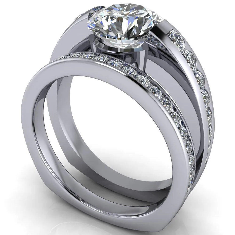 Farrah Round Center Stone with Channel Diamond Sides Ring