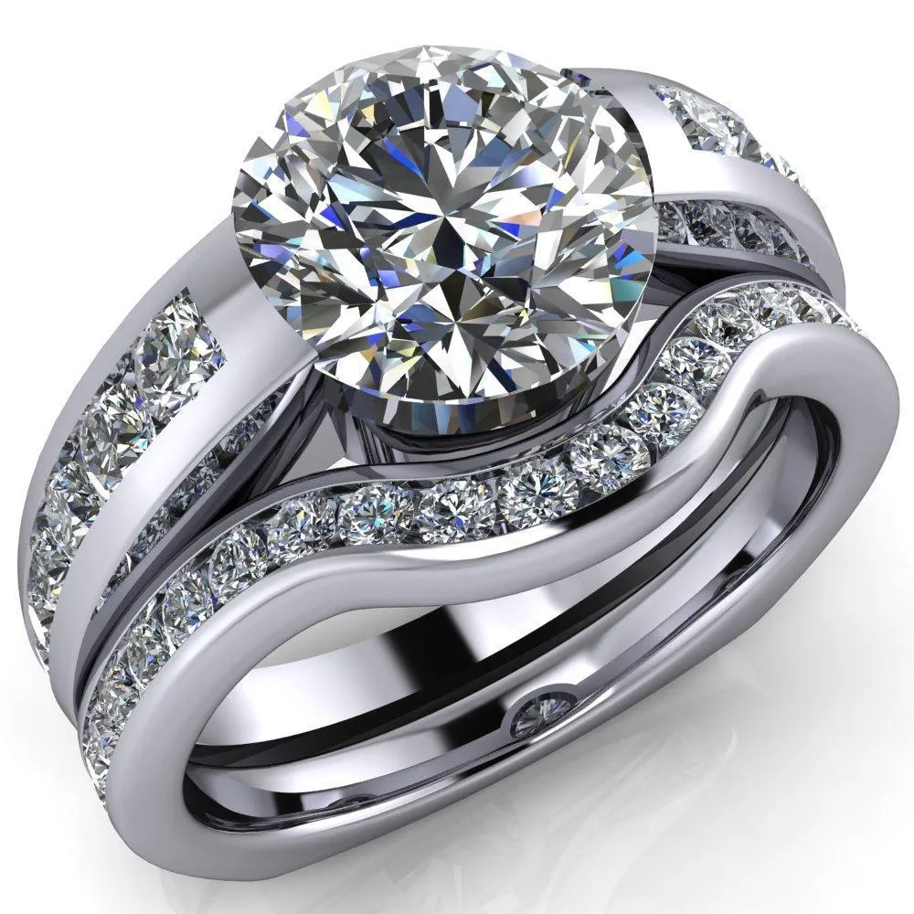 Farrah Round Center Stone with Channel Diamond Sides Ring