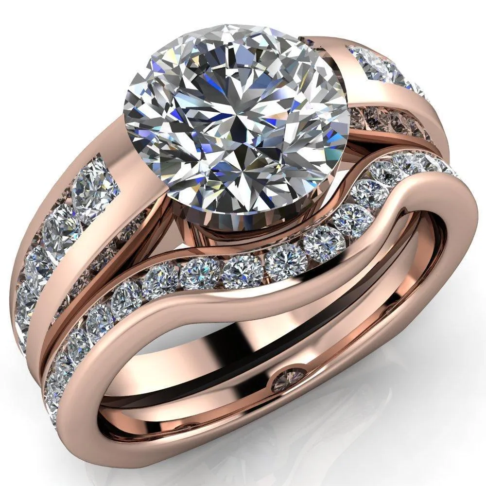 Farrah Round Center Stone with Channel Diamond Sides Ring