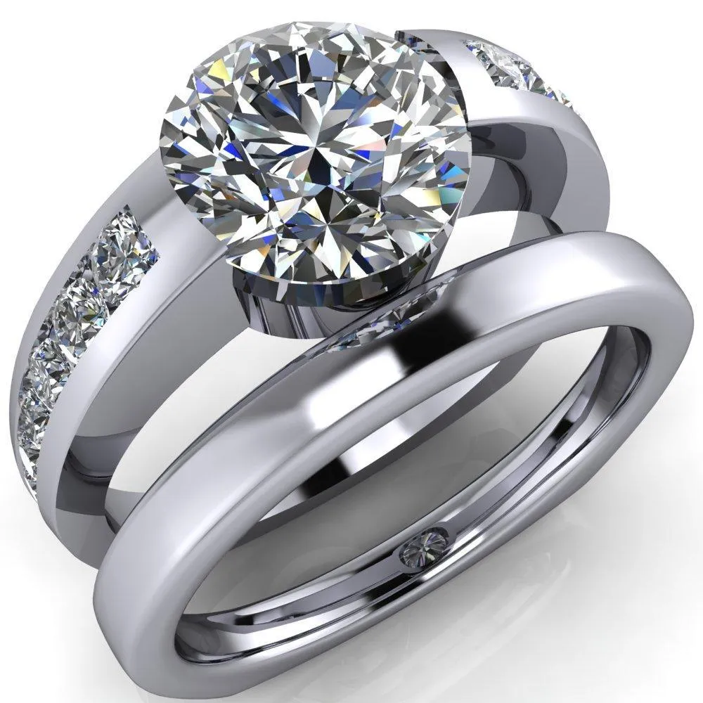 Farrah Round Center Stone with Channel Diamond Sides Ring