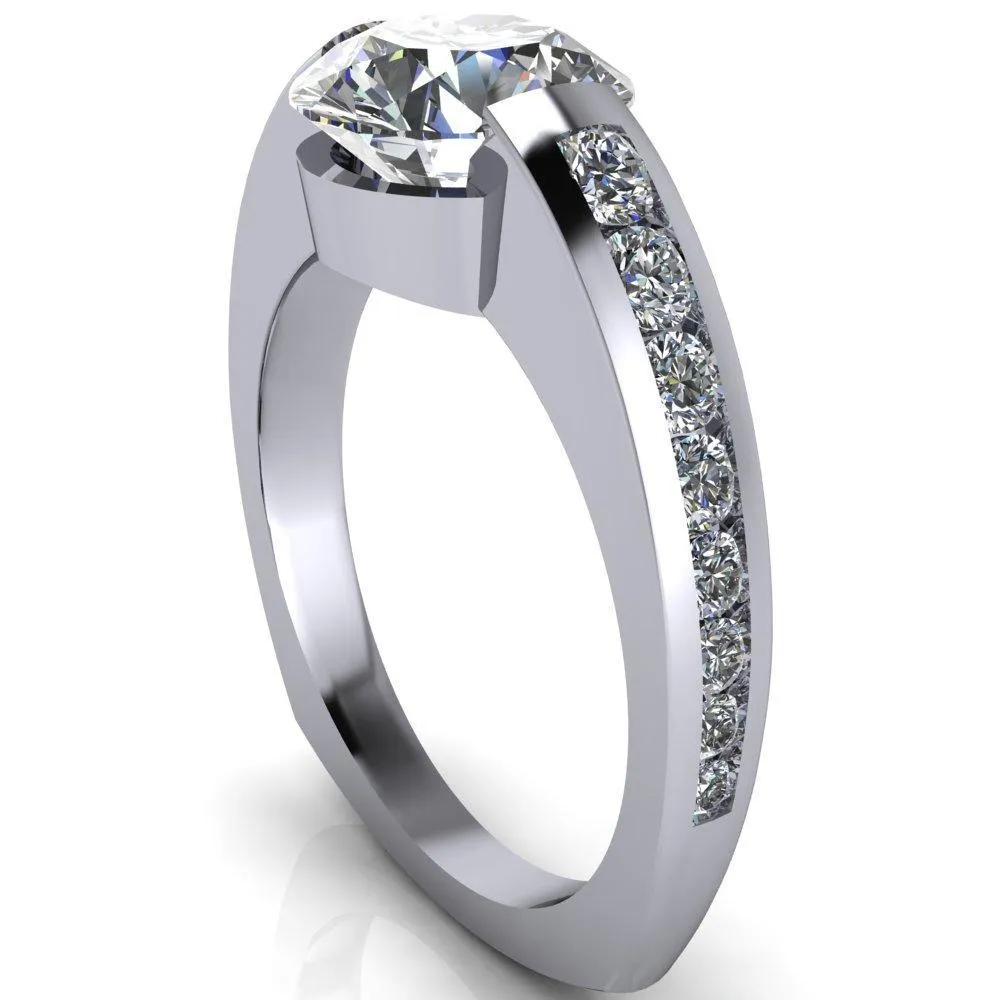 Farrah Round Center Stone with Channel Diamond Sides Ring