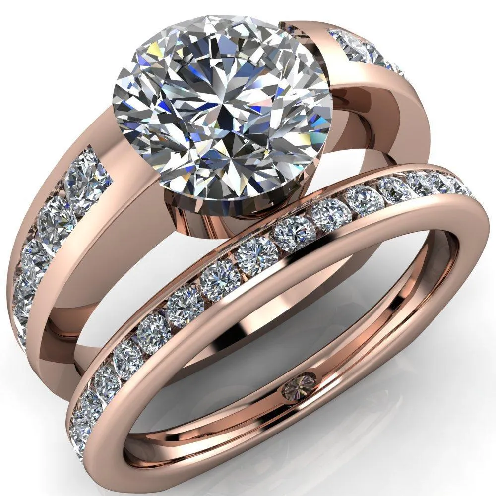 Farrah Round Center Stone with Channel Diamond Sides Ring
