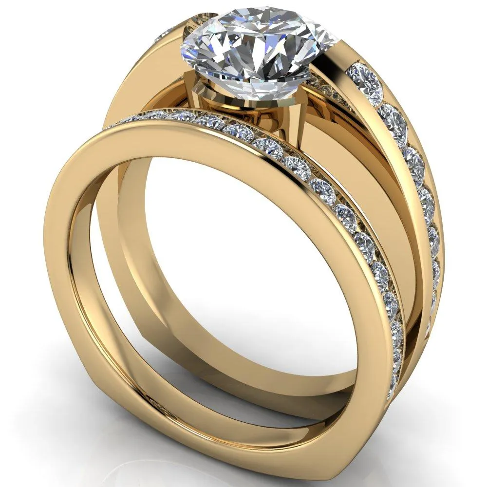 Farrah Round Center Stone with Channel Diamond Sides Ring