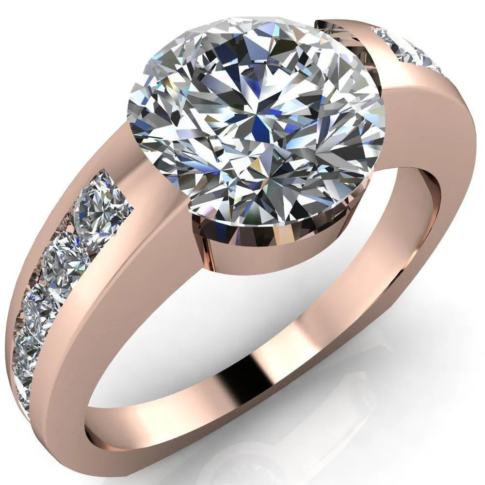 Farrah Round Center Stone with Channel Diamond Sides Ring