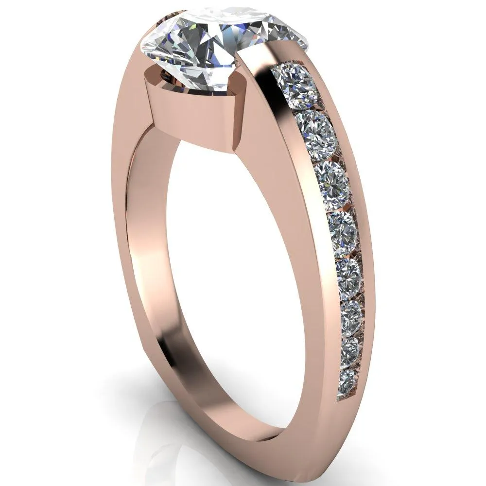 Farrah Round Center Stone with Channel Diamond Sides Ring