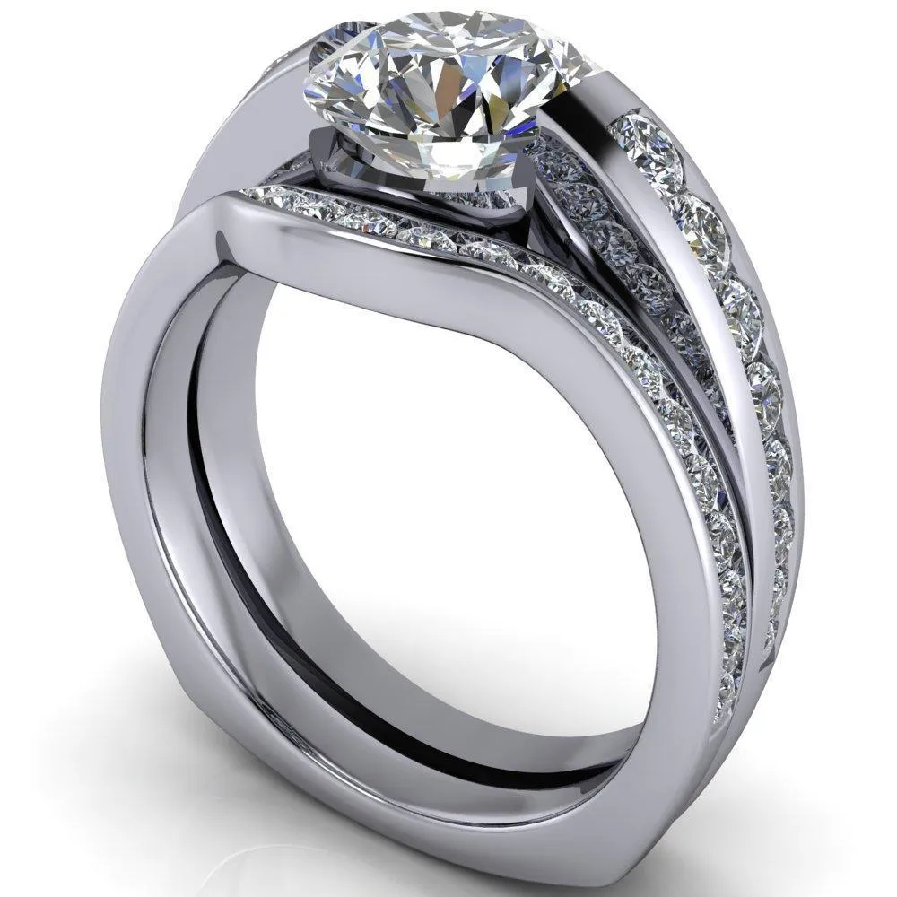 Farrah Round Center Stone with Channel Diamond Sides Ring