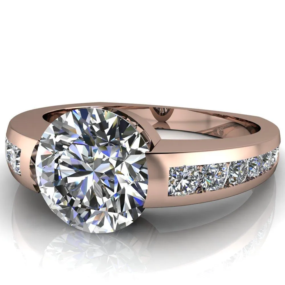 Farrah Round Center Stone with Channel Diamond Sides Ring