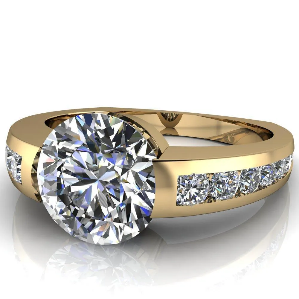 Farrah Round Center Stone with Channel Diamond Sides Ring