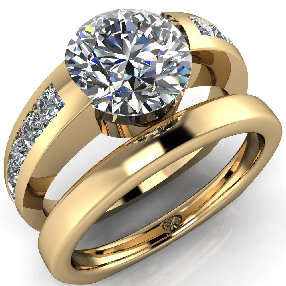 Farrah Round Center Stone with Channel Diamond Sides Ring