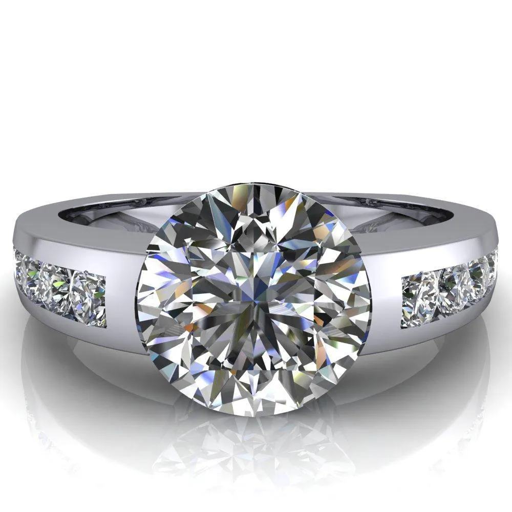 Farrah Round Center Stone with Channel Diamond Sides Ring