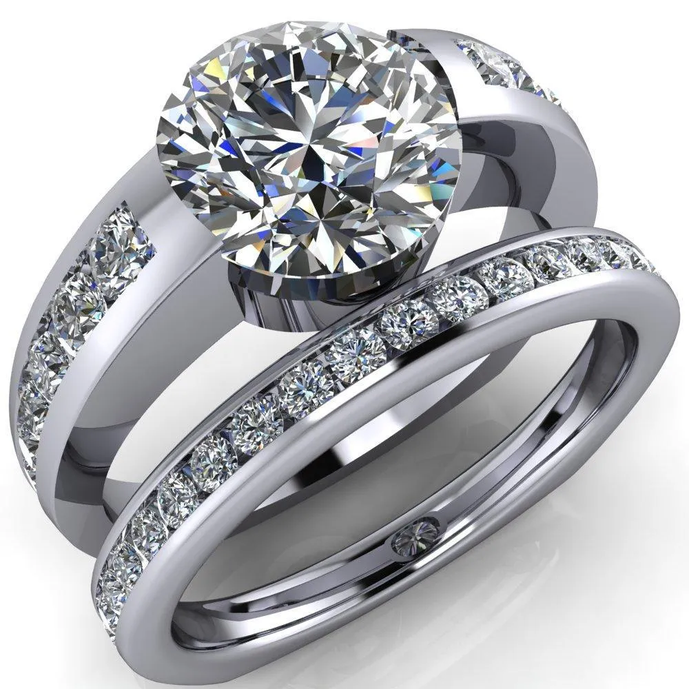 Farrah Round Center Stone with Channel Diamond Sides Ring