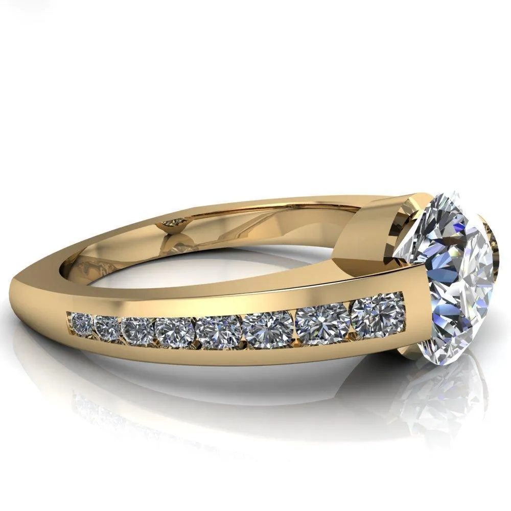 Farrah Round Center Stone with Channel Diamond Sides Ring