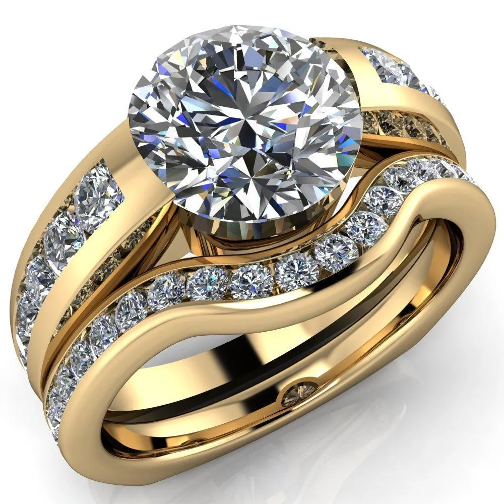 Farrah Round Center Stone with Channel Diamond Sides Ring