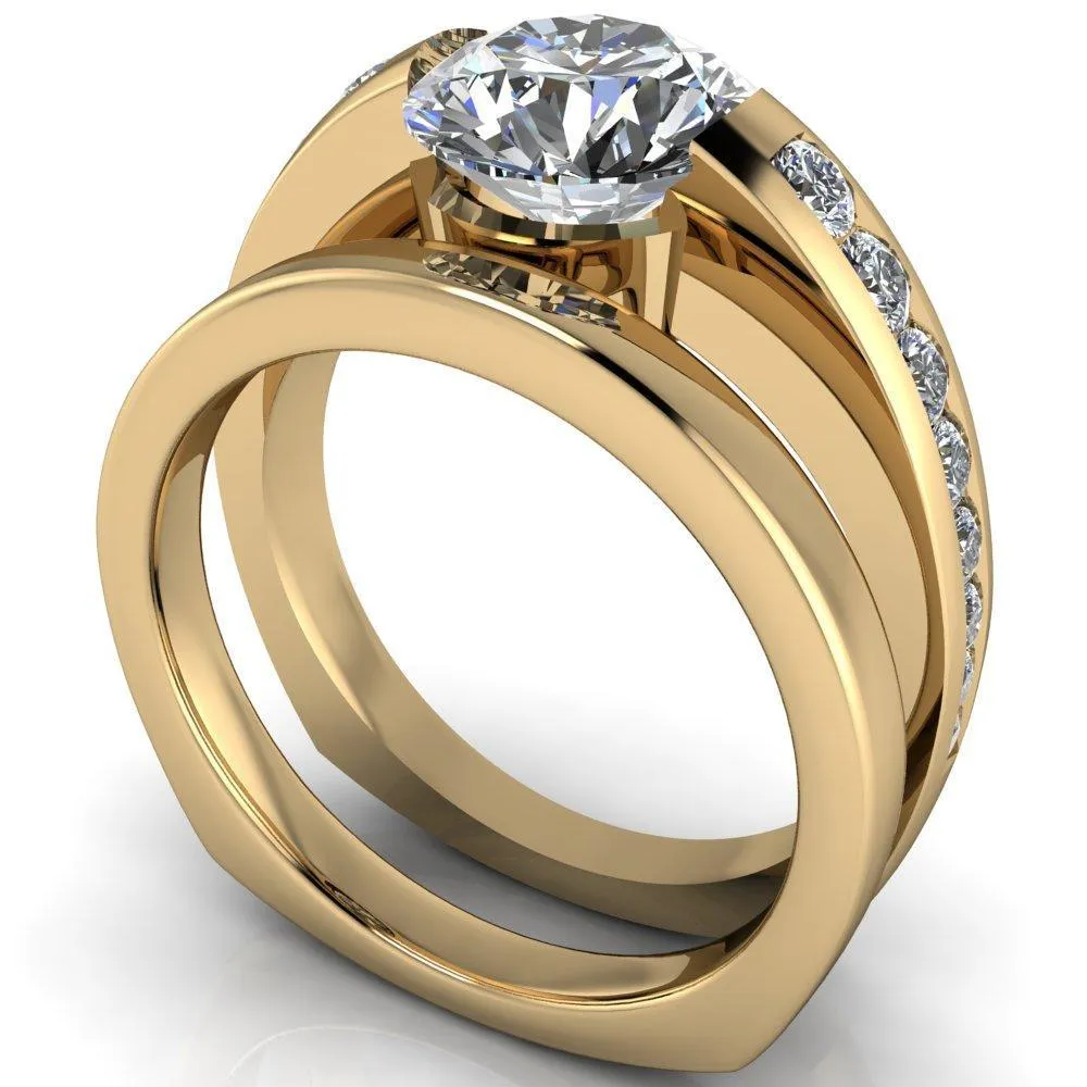Farrah Round Center Stone with Channel Diamond Sides Ring