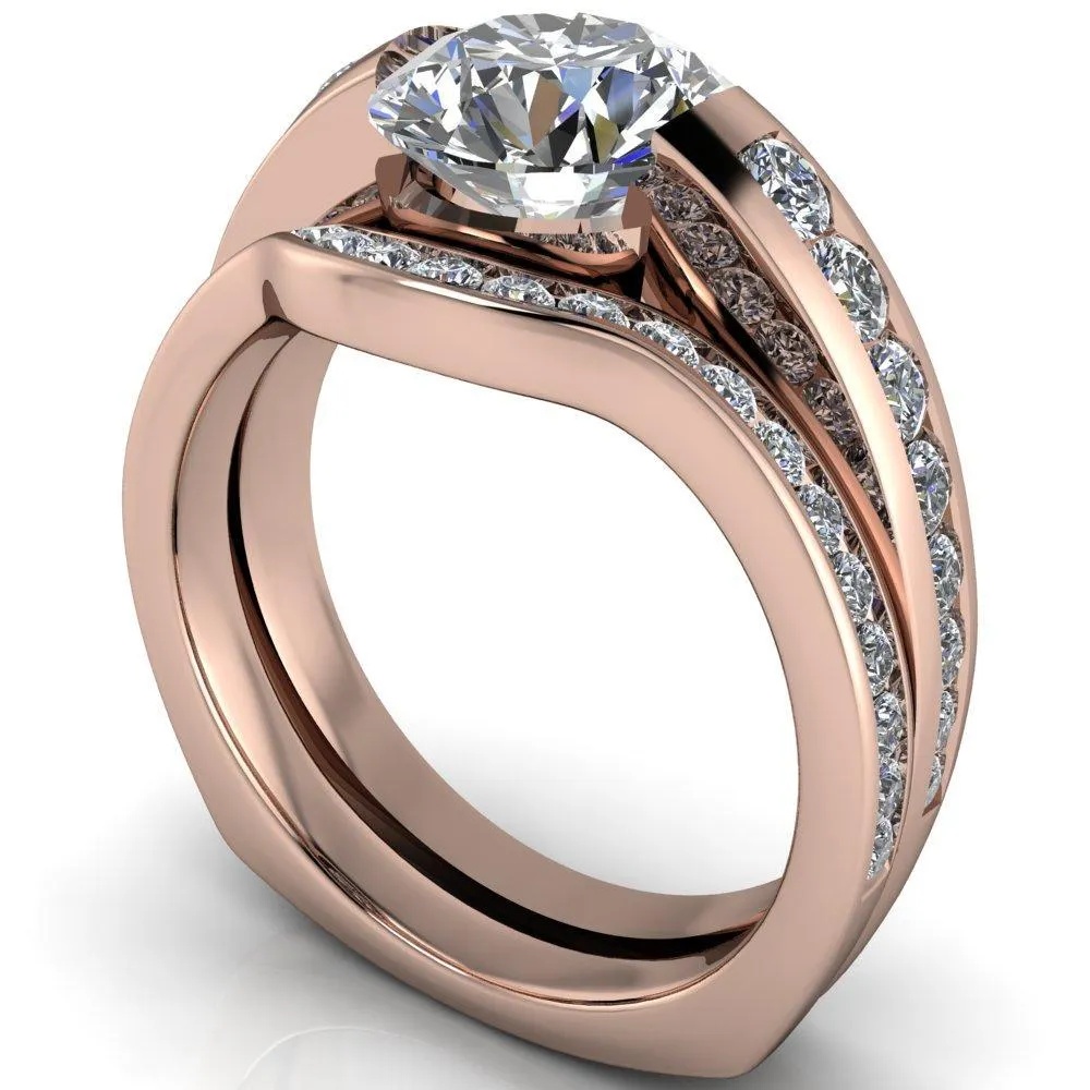 Farrah Round Center Stone with Channel Diamond Sides Ring