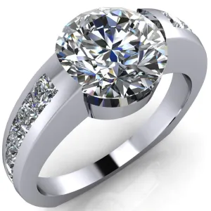Farrah Round Center Stone with Channel Diamond Sides Ring