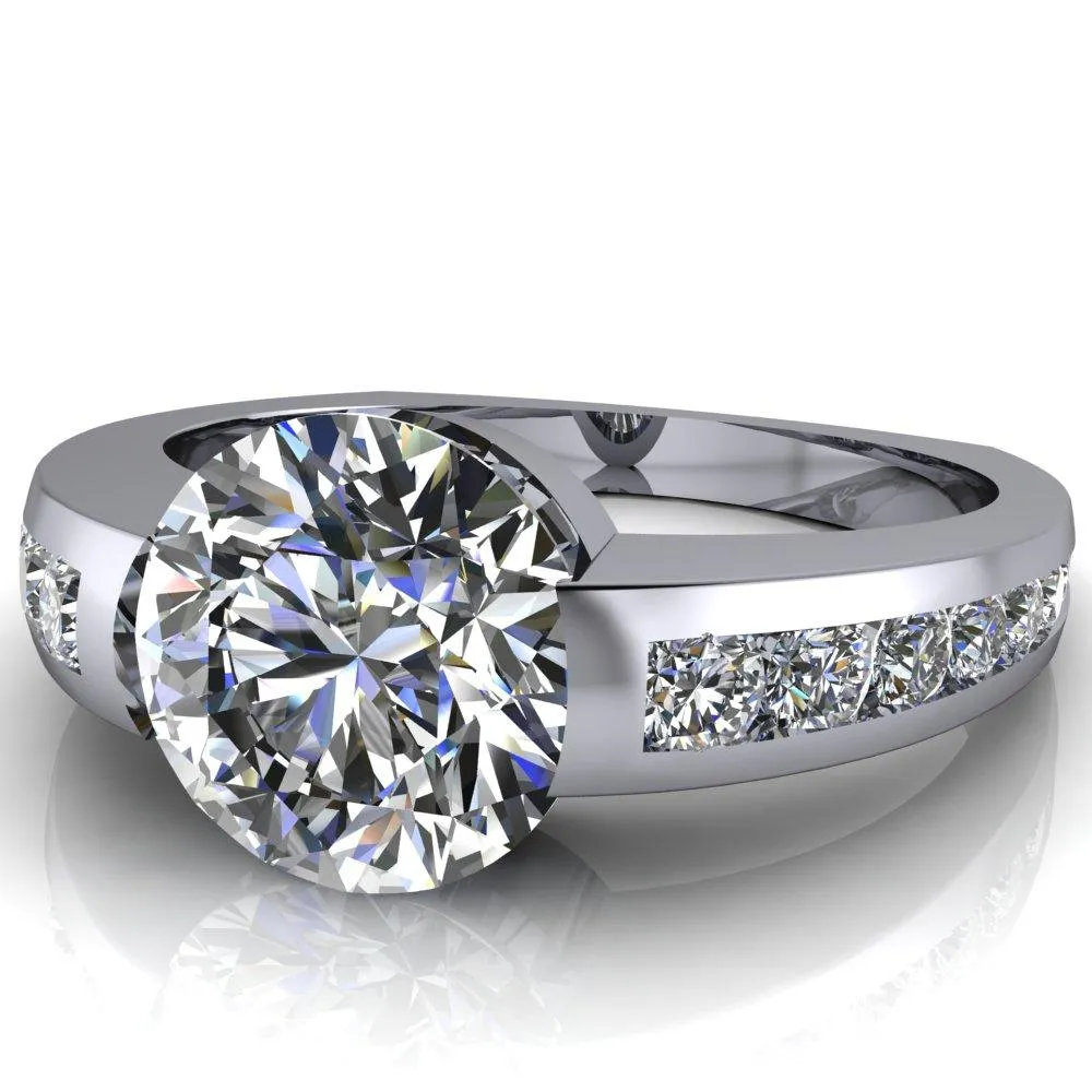 Farrah Round Center Stone with Channel Diamond Sides Ring