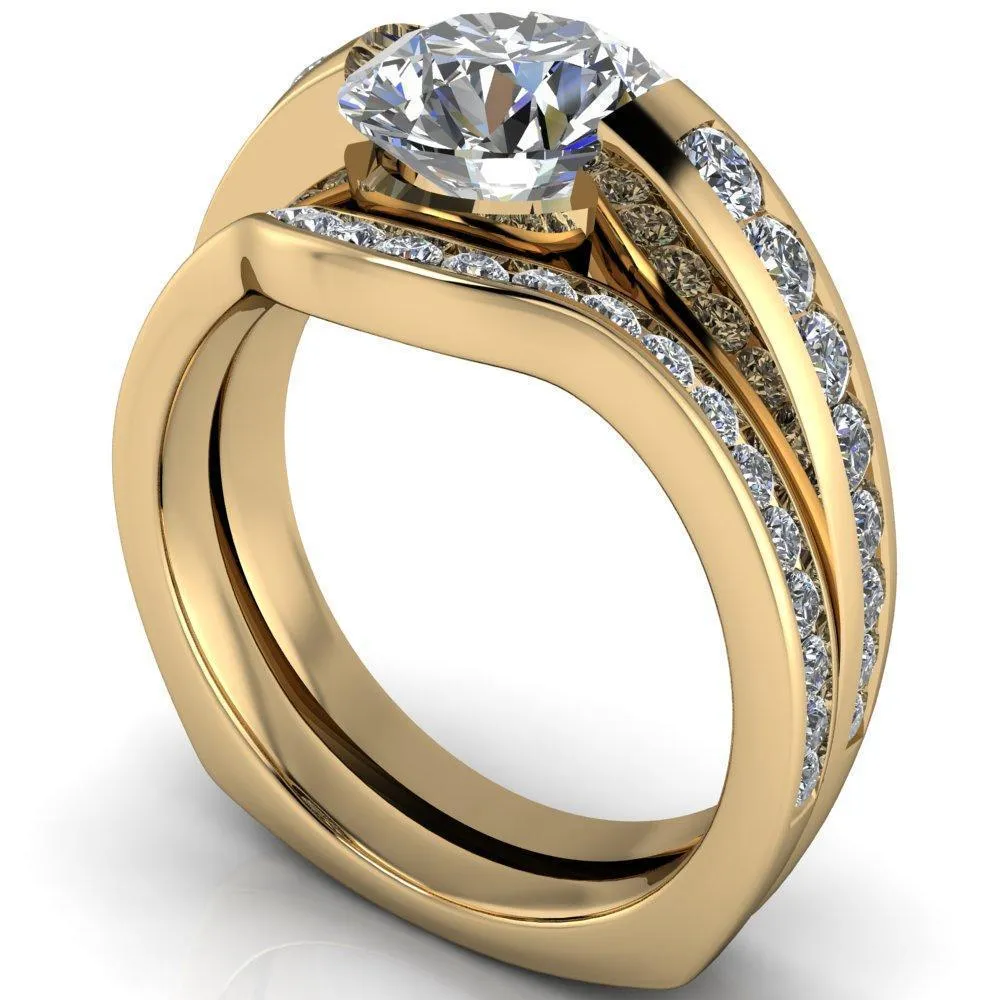 Farrah Round Center Stone with Channel Diamond Sides Ring