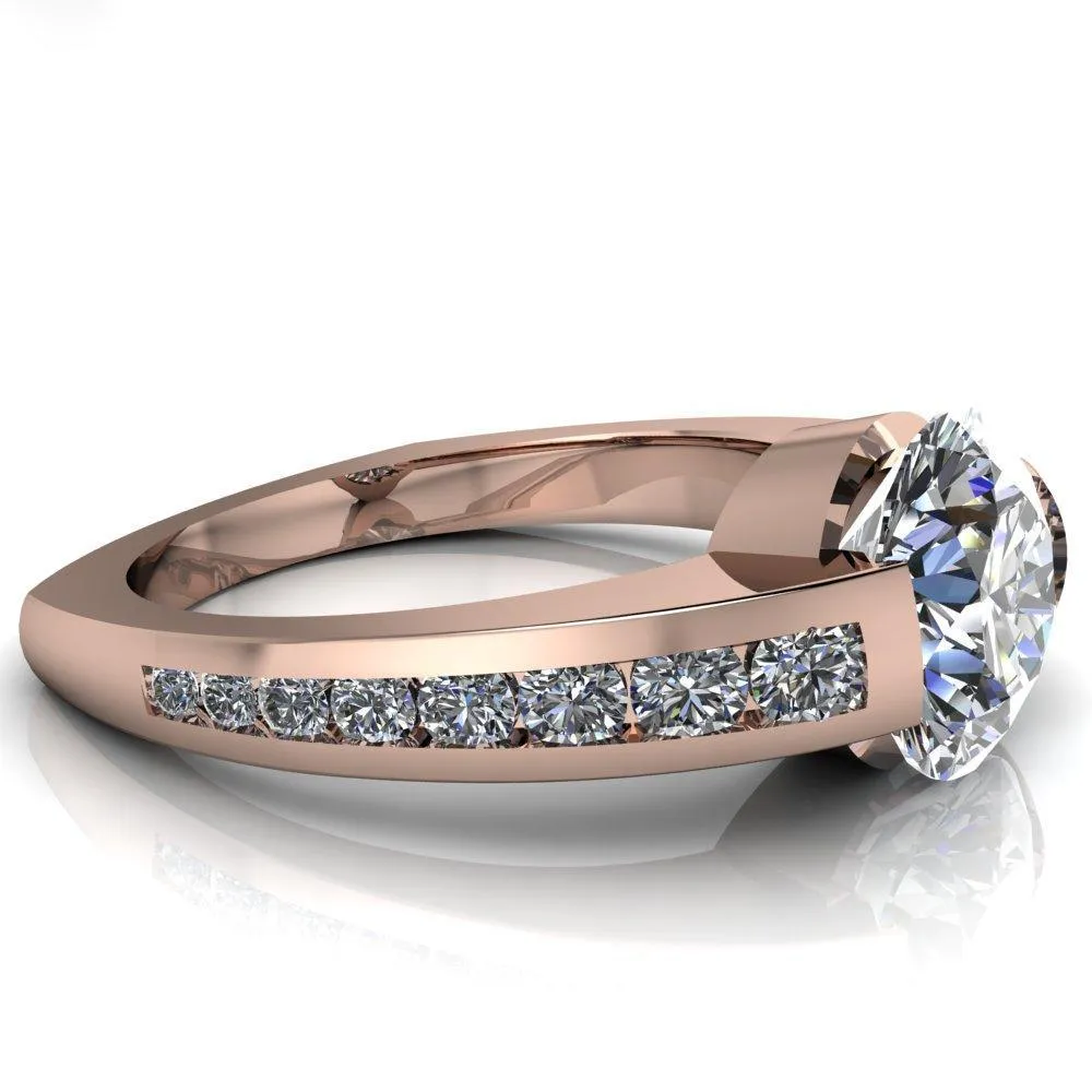 Farrah Round Center Stone with Channel Diamond Sides Ring