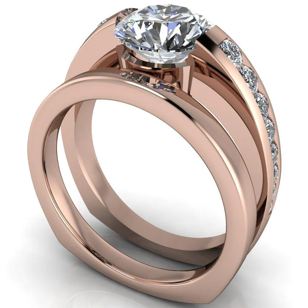 Farrah Round Center Stone with Channel Diamond Sides Ring
