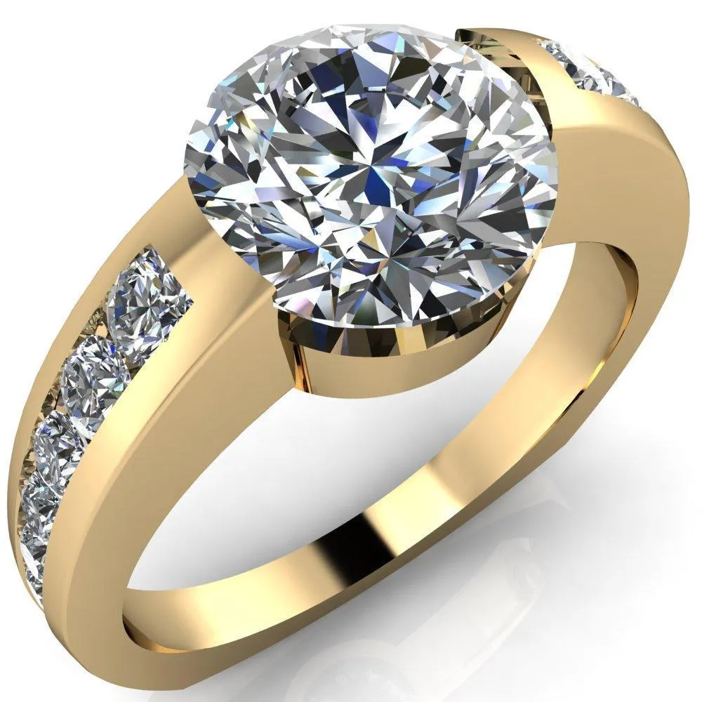 Farrah Round Center Stone with Channel Diamond Sides Ring
