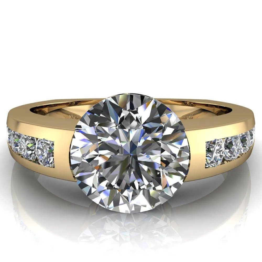 Farrah Round Center Stone with Channel Diamond Sides Ring