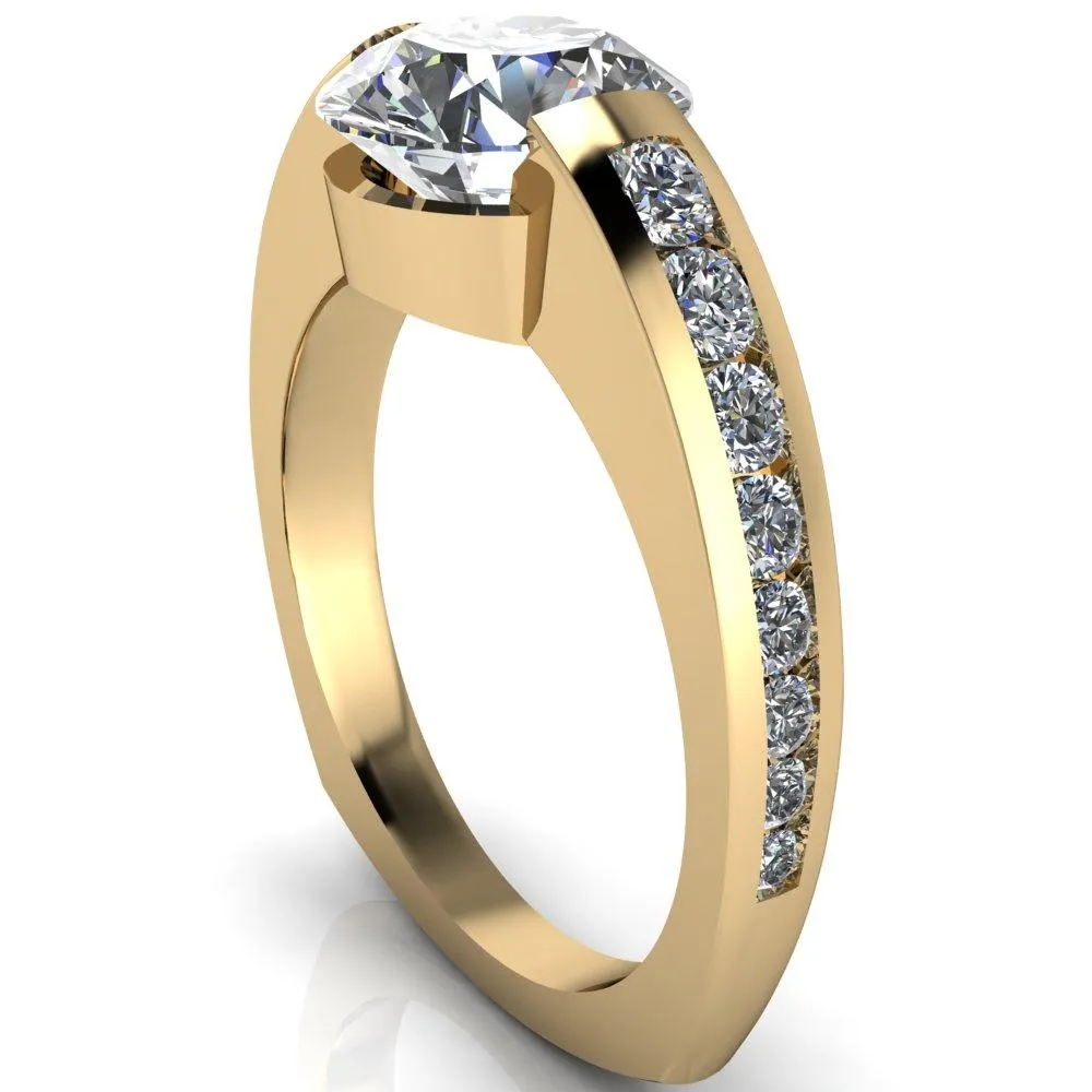 Farrah Round Center Stone with Channel Diamond Sides Ring