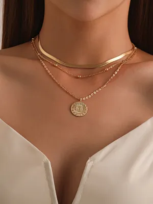 Fashion Versatile Round Tag Personality Simple Multi-Layer Bead Necklace For Women