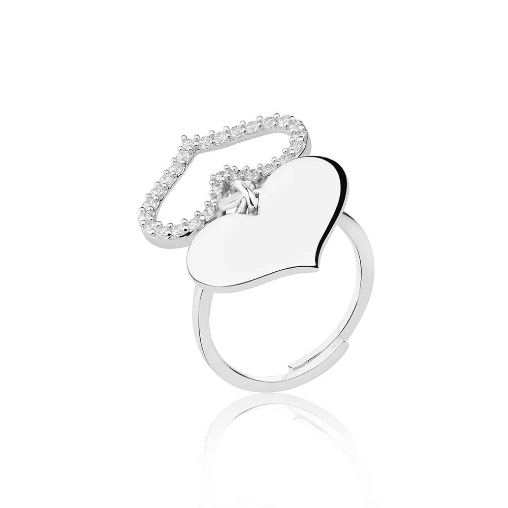 Feather Heart Ring - White